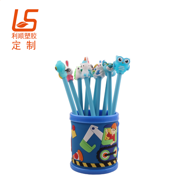 定制PVC軟膠筆筒 滴膠立體圖案筆筒